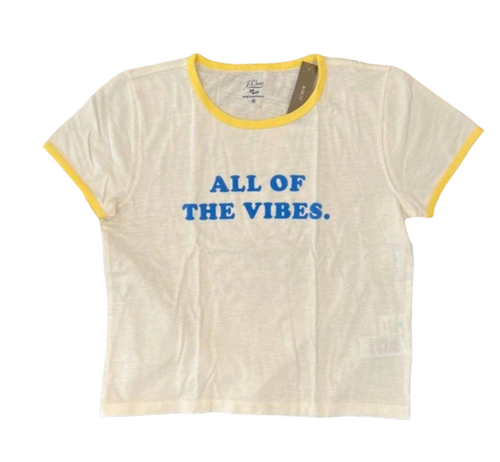 NWT J. Crew White/Ivory W/"All of the Vibes" Graphic T-Shirt - SIZE M